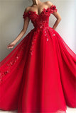 Bateau Tulle Elegant Prom Dresses | Appliques Cap-sleeves Tulle Off-the-shoulder Princess