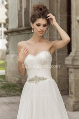 Beading Crystal Chiffon Bridal Dress Sweetheart Lace Elegant Wedding Dress