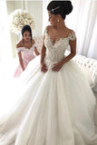 Beads Lace Royal Wedding Dresses Princess Ball Gown Sheer Tulle Sexy Bridal Gowns