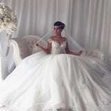 Beads Lace Royal Wedding Dresses Princess Ball Gown Sheer Tulle Sexy Bridal Gowns