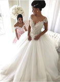 Beads Lace Royal Wedding Dresses Princess Ball Gown Sheer Tulle Sexy Bridal Gowns