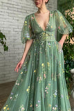 Beautiful Green V-neck A-line Appliques Prom Dress