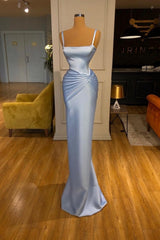 Beautiful Long Blue Mermaid Formal Wears Classy Straps Prom Dresses