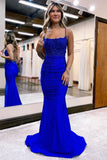 Beautiful Long Mermaid Backless Sleeveless Evening Prom Dresses With Lace