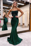 Beautiful Long Mermaid Backless Sleeveless Evening Prom Dresses With Lace