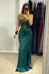 Beautiful Sweetheart Split Front Mermaid Evening Prom Dresses With Beading