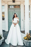 Beautiful White A-line Off-the-shoulder Satin Wedding Dress