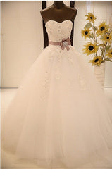 Beautiful White Sweetheart Lace Bridal Gown Crystal Bowknot Tulle Long Wedding Dress