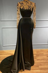 Black Long Evening Dress with Sleeves Prom Dresses with Glitter