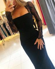 Black Long Sleeves Mermaid Prom Gown Floor Length