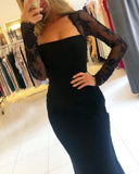 Black Long Sleeves Mermaid Prom Gown Floor Length