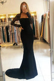 Black Long Sleeves Mermaid Prom Gown Floor Length