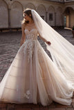 Boho Sleeveless Tulle Appliques Wedding Dresses A-Line with Lace