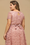 Plus Size Short Sleeves Lace V-Neck Party Dress