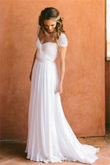 Cap Sleeves Chiffon Bohemia Wedding Dresses for Summer Beach Bridal Gowns