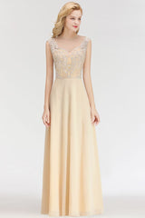 Champagne Sleeveless Elegant Crystal Bridesmaid Dresses Long Party Dress