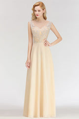 Champagne Sleeveless Elegant Crystal Bridesmaid Dresses Long Party Dress