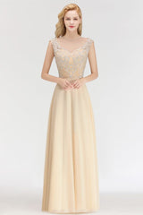 Champagne Sleeveless Elegant Crystal Bridesmaid Dresses Long Party Dress