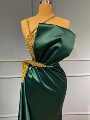 Charming Green Mermaid Evening Dress with Sparkly Gold Pearls Embellishment