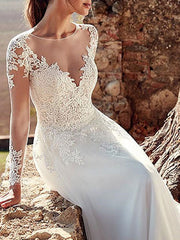 Charming Jewel Tulle Long Sleeves Lace Mermaid Wedding Dresses Long