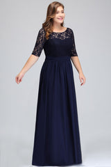 Charming Plus Size Floral Lace Elegant Evening Maxi Dress Half Sleeves Party Dress