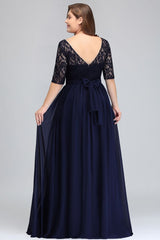 Charming Plus Size Floral Lace Elegant Evening Maxi Dress Half Sleeves Party Dress