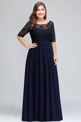 Charming Plus Size Floral Lace Elegant Evening Maxi Dress Half Sleeves Party Dress