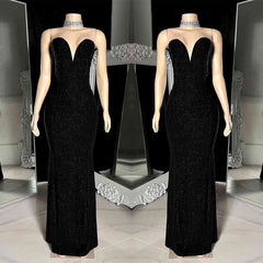 Charming Sleeveless V-neck Black Mermaid Prom Dress WIth Beading