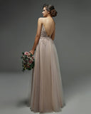 Charming Spaghetti Straps Lace Appliques Evening Dress with Side Slit