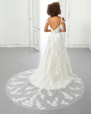 Chic A-line Tulle Lace Cold-Sleeves Wedding Dress with Train On Sale