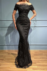 Chic Black Strapless Off the Shoulder Evening Prom Dresses