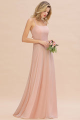 Chic Chiffon Straps Sleeveless Long Elegant Ruffles Bridesmaid Dress