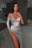 Chic High Neck Long Sleevess Mermaid prom Dresses Slit Front