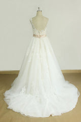 Chic Jewel Lace Appliques Wedding Dress | Sleeveless Tulle A-line Bridal Gowns