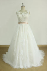 Chic Jewel Lace Appliques Wedding Dress | Sleeveless Tulle A-line Bridal Gowns