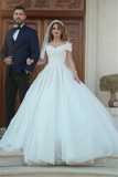 Chic Lace Appliques Ball Gown Wedding Dresses | Off-the-shoulder Floor-length Bridal Gowns