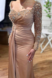 Chic Long Mermaid Beading Prom Dresses With Long Sleeves