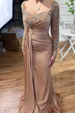 Chic Long Mermaid Beading Prom Dresses With Long Sleeves