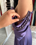 Chic Long Purple Off-the-shoulder Sleeveless Prom Dresses With Split