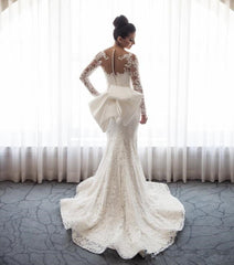 Chic Long Sleeve Mermaid Lace Wedding Dress With Detachable Train