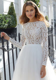 Chic Long Sleeves White Short Weddng Party Dress Tulle Ankle Length Simple Bridal Dress