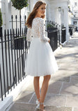 Chic Long Sleeves White Short Weddng Party Dress Tulle Ankle Length Simple Bridal Dress