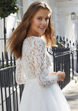 Chic Long Sleeves White Short Weddng Party Dress Tulle Ankle Length Simple Bridal Dress