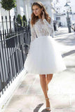 Chic Long Sleeves White Short Weddng Party Dress Tulle Ankle Length Simple Bridal Dress