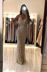 Chic Mermaid V-Neck Prom Dress Tulle Beadings Sleeveless Formal Party Dress On Sale