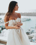 Chic Off-the-Shoulder Tulle Wedding Dress With Appliques