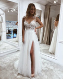 Chic Sleeveless 3D Floral Chiffon Wedding Dress with Side Split