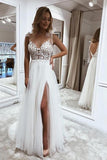 Chic Sleeveless 3D Floral Chiffon Wedding Dress with Side Split