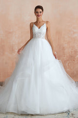 Chic Spaghetti Straps Lace Wedding Dress with See Through Bodice