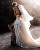 Chic Sweetheart Sleeveless 3D Floral Wedding Dress Tulle Aline Bridal Dress